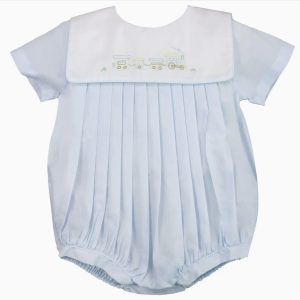 Boys Train Embroided Romper