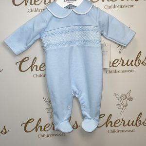 Blue Simple Smock Baby Grow
