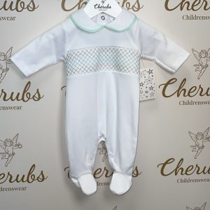 White & Mint Green Baby Grow