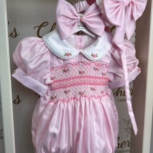 Pink Roses Romper & Bonnett