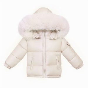 Champaigne Puffer Coat with Faux Fur Hood