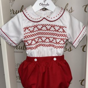 White & Red Boys Suit (2 Pants)