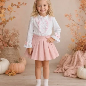 Pink Soft Cord Skirt & Blouse