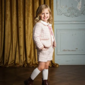 Pink & White Three Piece Tweed Short Set