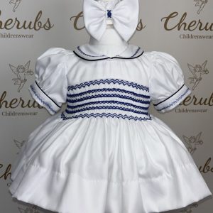 White & Navy Pearl Dress