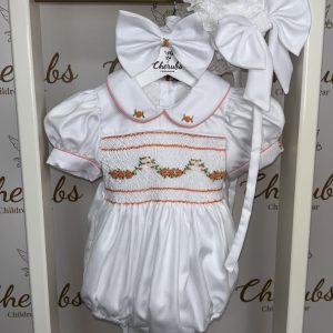 Peach Rose Romper & Bonnett