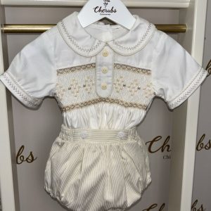 Cream Stripe Boys Suit